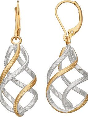 Elegant Gold & Silver Mixed Metal Linear Earrings with Twisted Drop Design
